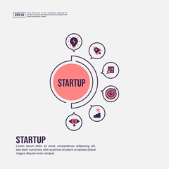 Startup concept for presentation, promotion, social media marketing, and more. Minimalist Startup infographic with flat icon