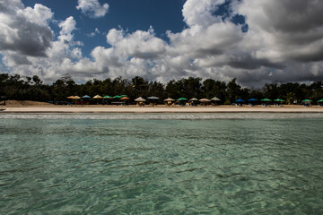 In the middle of an amazing, green and turquoise caribbean sea; transparent water, tropical paradise. Playa Macaro, Punta Cana, Dominican Republic.