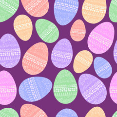  bright donuts with icing on a purple background, seamless pattern