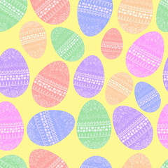  Easter eggs on yellow background, seamless pattern