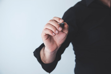 Fototapeta premium man hand pen in screen