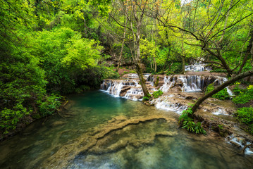 Fototapeta na wymiar Amazing spring view of Krushuna Waterfalls, near the city of Lovech, Bulgaria