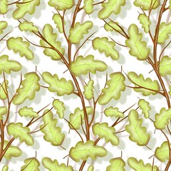 autumn background with oak leaves and dry branches, seamless pattern
