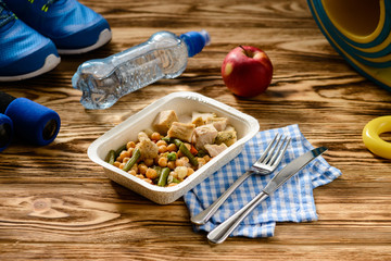 unchbox with hot healthy food on the table