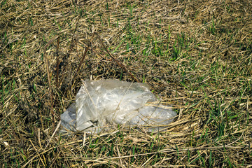 Soil pollution with plastic waste. Plastic trash waste environmental protection pollution.