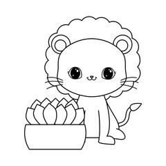 cute lion animal with house plant
