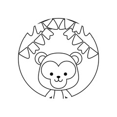 cute monkey in frame circular with garlands