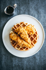 Chicken and Waffles on Dark Background
