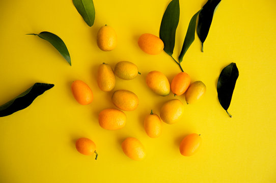 kunquat fruit on yellow background
