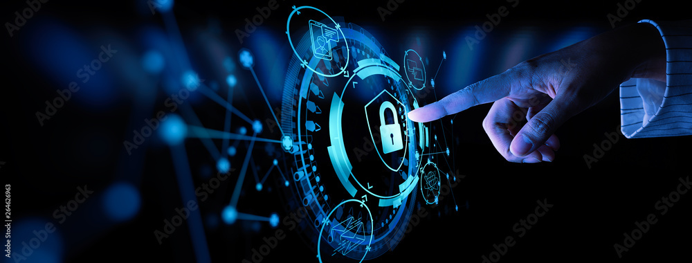 Leinwandbilder Data protection Cyber Security Privacy Business with Woman hand pointing with UI.Internet Technology Concept.