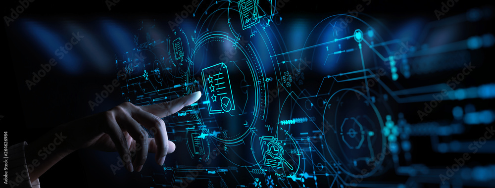 Poster Hand touch icon of Document Management Data System Business Internet Technology Concept.