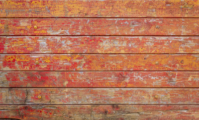 Red Painted Old Weathered Wooden Planks