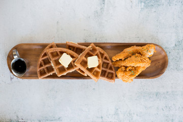 Chicken and Waffle Slices on White Background
