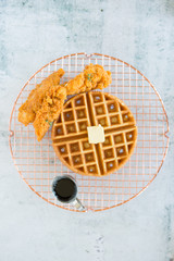 Chicken and Waffles with Butter and Syrup