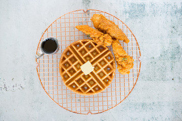 Chicken and Waffles with Butter and Syrup