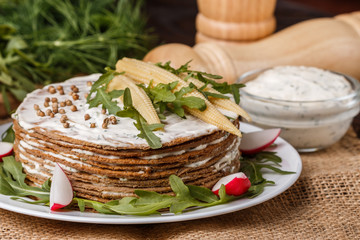 liver cake on a rustic wooden background