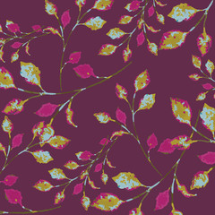 Leaves texture pattern.Watercolor floral background.