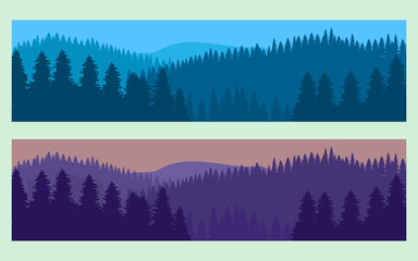 Horizontal realistic forest landscape with trees