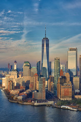 Aerial view of freedom tower one world trade center in New York City