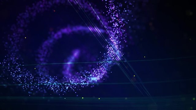 A mystical dance of purple rays in space, made of stardust particles, composing a double helix spiral. Useful for company openers, intros, presentations.