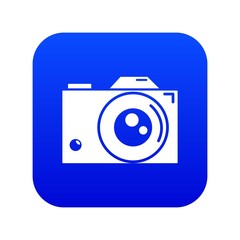 Retro camera icon blue vector isolated on white background