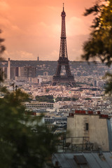 Eiffel Tower seen from Montmartre at dusk, Paris France