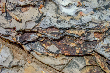Close-up photography of sedimentary rock texture. Captured in a desert in the Andean mountains of central Colombia.
