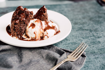 Chocolate Brownie with Vanilla Ice Cream and Hot Fudge