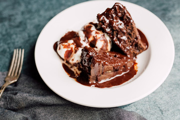 Chocolate Brownie with Vanilla Ice Cream and Hot Fudge