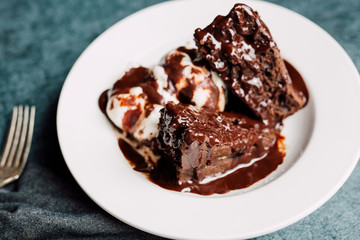 Chocolate Brownie with Vanilla Ice Cream and Hot Fudge