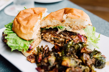 Burger with Fried Brussel Sprouts