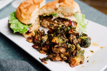 Burger with Fried Brussel Sprouts