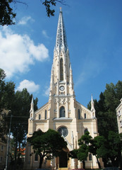 Obraz premium Old white church in the Polish city.