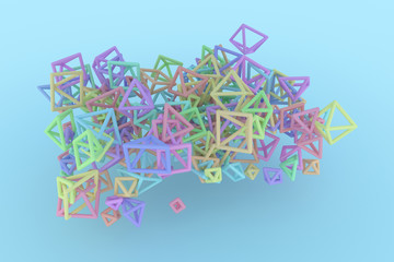 Abstract concepture geometric, bunch of triangle or square flying, inter-locked. Wallpaper for graphic design. 3D render.