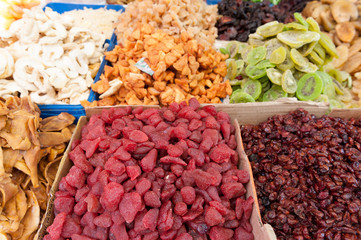 Israel, Tel Aviv-Yafo, selection of dried fruit at shuk ha'carmel market