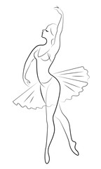 Silhouette of a cute lady, she is dancing ballet. The girl has a beautiful figure. Woman ballerina. Vector illustration.