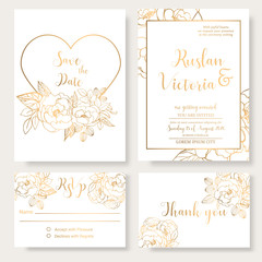 Wedding invitation template with golden decorative elements