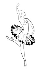 Silhouette of a cute lady, she is dancing ballet. The girl has a beautiful figure. Woman ballerina. Vector illustration. © Nataliia