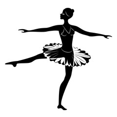 Silhouette of a cute lady, she is dancing ballet. The girl has a beautiful figure. Woman ballerina. Vector illustration. © Nataliia