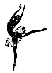 Silhouette of a cute lady, she is dancing ballet. The girl has a beautiful figure. Woman ballerina. Vector illustration. © Nataliia