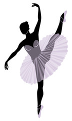 Silhouette of a cute lady, she is dancing ballet. The girl has a beautiful figure. Woman ballerina. Vector illustration. © Nataliia