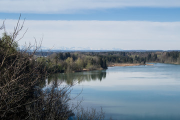Blick über den Lech bei Landsberg Richtung Alpen