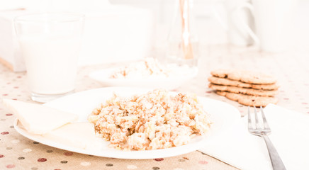 plate with cereal porridge for breakfast