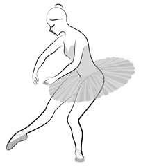 Silhouette of a cute lady, she is dancing ballet. The girl has a beautiful figure. The woman is a young slim and sexy ballet dancer. Vector illustration © Nataliia