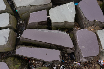 Big rocks. facture of cracked stones after impact