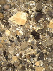 Dry desert ground covered with little rocks, in the southern Negev desert in Israel. Strongly...