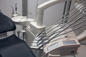 Dental equipment in the cabinet close-up. Medicine