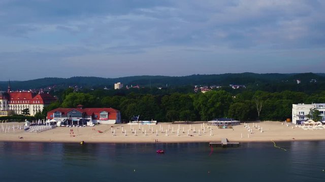 Drone daytime footage of a bay in Sopot.
