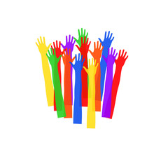 Colored hands stretching upwards. illustration with a wide range of applications.