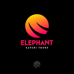 Travel agency. Silhouette of elephant tusks on a background of the sun. African safari logo.